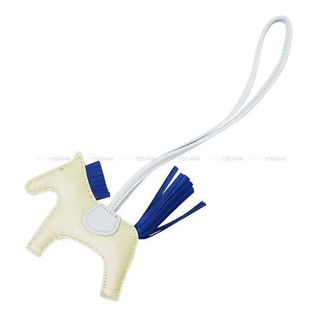 HERMES エルメス ロデオ PM クレ/ブルーフランス/ブルーブリュム アニョーミロ(ラム) バッグチャーム W刻印 新品(HERMES Rodeo PM Craie/Bleu France/Blue brume  Agneau Milo bag charm[BRAND NEW][Authentic]) #よちか