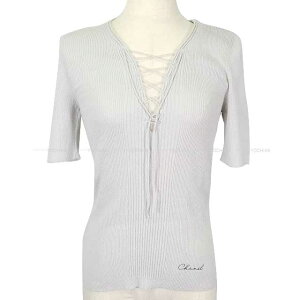 2025�N�N���[�Y CHANEL �V���l�� ���f�B�[�X ���S���� �V���[�g�X���[�u ���[�X�A�b�v #34 �O���[ �R�b�g�� /�|���A�~�h/�|���E���^�� P78643K �j�b�g �V�i(2025 Cruise CHANEL Women's Logo Short Sleeve Lace-Up #3