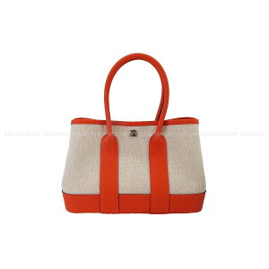 HERMES �G�����X �l�I �K�[�f���p�[�e�B 23 �I�����W �g�����N���X���@�C�L���O/�l�S���_ �V���o�[���� �n���h�o�b�O K���� �V�i(HERMES Neo Garden Party 23 Orange Toile Criss Viking/Veau Negonda Silver HW Handbag[B
