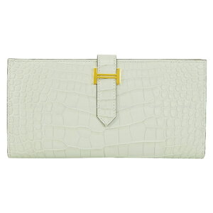 HERMES GX xAXt OlF NR_C AQ[^[}bg S[h z W Vi(HERMES Bearn Soufflet Gris Neve Crocodile Alligator Mat Gold HW long wallet[BRAND NEW][Authentic])