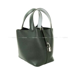 HERMES �G�����X �s�R�^�����b�N 18 PM �G�N�� ���F�[���}���O���[�u/�O���p���^�� �g�������N���}���X/�X�C�t�g �V���o�[���� �n���h�o�b�O K���� �V�i(HERMES Picotin Lock 18 PM Eclat Vert Mangrove/Gris Pan