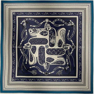 2025Nt HERMES GX J140 A}]̍ՓT o_i }/i`/ JV~70% / VN30% XJ[t Vi(2025SS HERMES Carre 140 Festival Des Amazones Bandana Marine/Natural/Black Cashmere70% / Silk30%