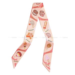 HERMES �G�����X �c�C���[ �t�@�j�[�A�C�X�N���[�� ���[�Y�v�[�h��/�R�[���� �V���N100�� �X�J�[�t �V�i(HERMES Twilly Funny Ice Cream Rose Poudre/Coral Silk100% scarf[BRAND NEW][Authentic])