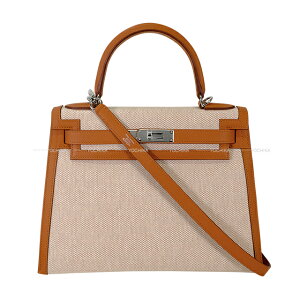 HERMES �G�����X �P���[28 �O�D�� �S�[���h/�G�N���� �X�C�t�g/�g�����A�b�V�� �V���o�[���� �V�����_�[�o�b�O K���� �V�i(HERMES Kelly28 Sellier Gold/Ecru Veau Swift/Toile H Silver HW Shoulder bag[BRAND NEW][Authenti