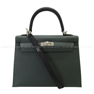 HERMES �G�����X �P���[25 �O�D�� �g���R���[�� ���F�[���}���O���[�u/���F�[���A�}���h/�� (�u���b�N) �G�v�\�� �V���o�[���� �V�����_�[�o�b�O K���� �V�i(HERMES Kelly25 Sellier Tricolor Vert Mangrove/Ve