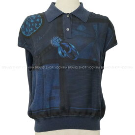 HERMES エルメス ノースリーブ ツイルレーヌ コロリアージュ ドゥ ジュール ブルーアンクル (ブルーインク) シルク/コットン/ナイロン #38 5H2813DH ニット 新品未使用(HERMES Nosleeve Twillaine Coloriage du jour Bleu Encre Silk/Cotton/Nylon 5H2813DH Knit)