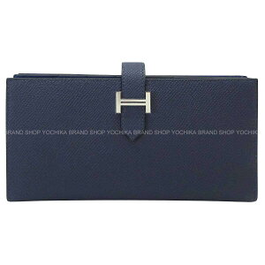 HERMES �G�����X �x�A���X�t�� ���F���\ �u���[�A�r�X/�u���[�^�C �G�v�\�� �V���o�[���� �����z G���� �V�i(HERMES Bearn Soufflet Verso Bleu Abysse/Blue Tie Veau Epsom Silver HW long wallet[BRAND NEW][Authentic])