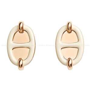 HERMES �G�����X �~�j �}�C���� �N���[�� ���[�Y�S�[���h�v���[�e�b�h/���b�J�[ �s�A�X �V�i(HERMES Mini Maillon Earring Cream Rosegold plated/Lacquer pierced earring[BRAND NEW][Authentic])