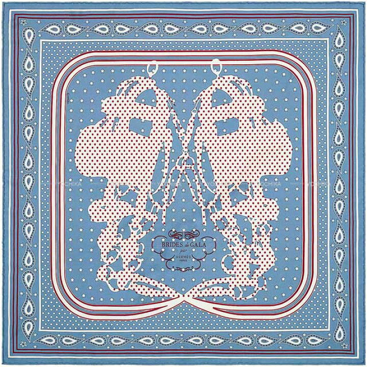 エルメス カレ55 BRIDES de GALA バンダナ スカーフ ブルー HERMES  