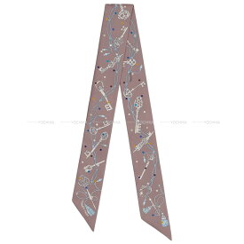 HERMES エルメス ツイリー レクレアポア マロングラッセ/グリス シルク100％ スカーフ 新品(HERMES Twilly Les Cles a Pois Marron Glace/Gris Silk100% scarf[BRAND NEW][Authentic])【あす楽対応】#よちか