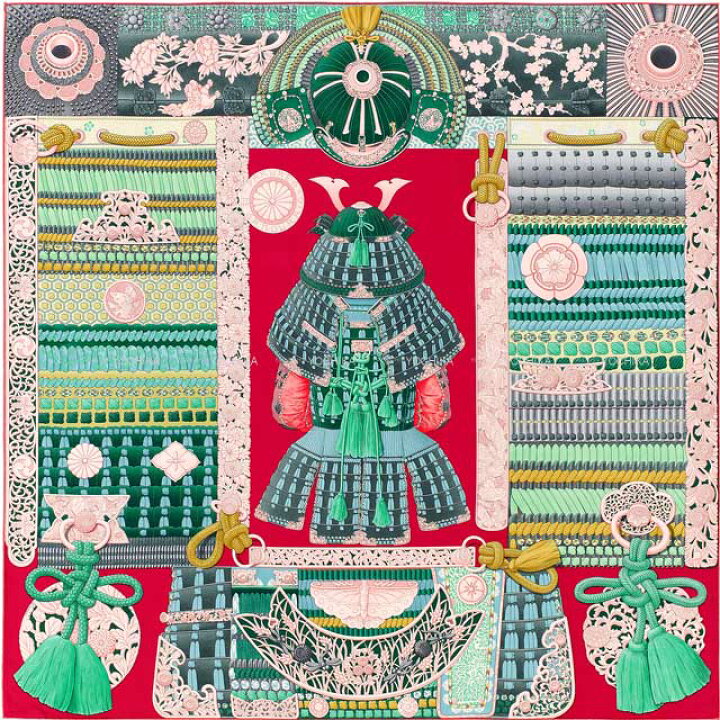 楽天市場】HERMES エルメス カレ90 侍の鎧兜 フランボワーズ /ヴェール  