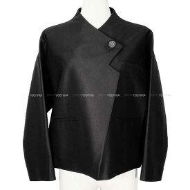 2024年 秋冬 HERMES エルメス レディース ショート セリエボタン 黒 (ブラック) レーヨン/ウール/ポリウレタン/シルク/ラムスキン 4H10230DH ノーカラージャケット 新品(2024AW HERMES Ladies Short Sellier Button Noir (Black) Plainly colored jacket)