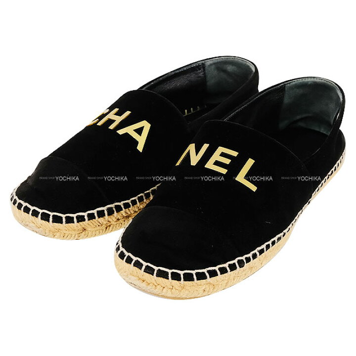 楽天市場】CHANEL シャネル フラットシューズ エスパドリーユ ロゴ 黒 
