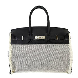 HERMES エルメス バーキン35 フレイフレイ 黒 (ブラック) /エクリュ トワルツイルH/スイフト シルバー金具 ハンドバッグ U刻印 新品同様【中古】([Pre-loved] HERMES Birkin35 Fray Fray Noir (Black) /Ecru Toile Twill H/Veau Swift Silver HW Handbag)