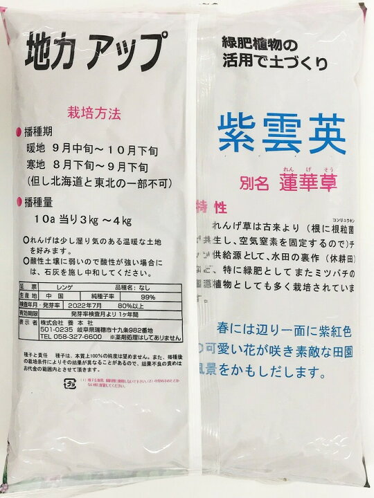 紫雲英 レンゲ 別名 蓮華草 種子緑肥や環境美化に れんげのたね レンゲ種子 1kg 最高品質の