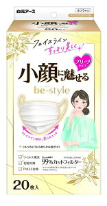 【送料込】白元アース be-style ビースタイル プリーツタイプ ふつうサイズ プレミアムホワイト 20枚入 1箱 小顔に魅せる女性用のマスク プリーツマスク マスク (4902407582324 )