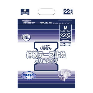 【送料込・まとめ買い×4個セット】カミ商事 エルモアいちばん 伸縮テープ止め スリムタイプ 男女兼用 M 22枚入 介護用 おむつ