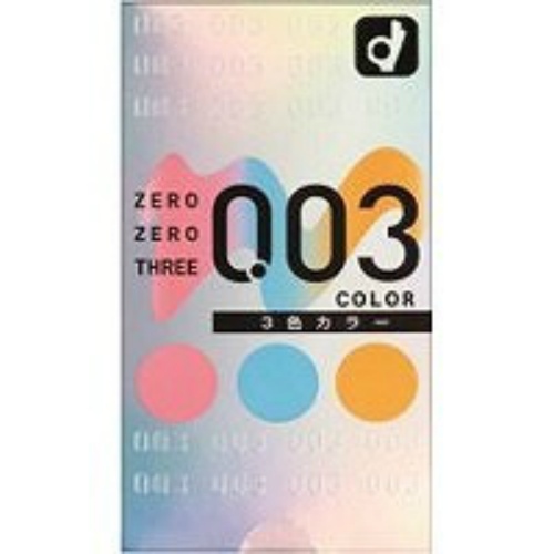 オカモト ゼロゼロスリー 003コンドーム 3色カラー 12個入 潤滑剤:スタンダードタイプ ( 避妊具 )