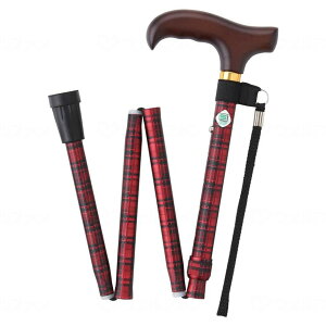 【送料込・まとめ買い×4個セット】フジホーム ベーシック ステッキ 杖 折畳 チェックレッド S