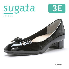 【6/11 1:59まで！エントリーでP+9倍】ムーンスター sugata レディース パンプス MS SGTR605 エナメルブラック moonstar 3E 3cmヒール 歩きやすい スガタ 抗菌防臭 黒