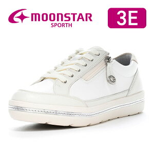 ムーンスター レディース コンフォート シューズ 本革 幅広 3E 撥水加工 抗菌防臭 ファスナー付 おしゃれ 母の日 moonstar スポルス【2025年春新作】SP0711 ホワイト 白