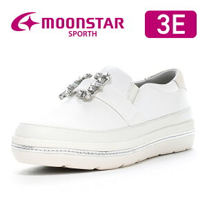 ムーンスター レディース コンフォート シューズ 本革 幅広 3E 撥水加工 抗菌防臭 ゴム付 スリッポン おしゃれ 母の日 moonstar スポルス 白【10月23日セール再値下げ40%OFF】SP0712 ホワイト