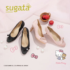 ムーンスター レディース パンプス サンリオ ハローキティコラボ 7cmヒール 歩きやすい 抗菌防臭 母の日 sanrio moonstar sugata スガタ【2025年春新作2月26日発売】MS SGTS404 ファブリックピンク ブラック