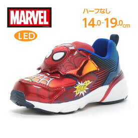 【7/18 00:00-23:59 10%OFFクーポン】MARVEL マーベル スパイダーマン 子供靴 キッズ スニーカー 光る LED搭載 男の子 ムーンスター moonstar【2025年秋新作6月3日発売】MV 027LE レッド