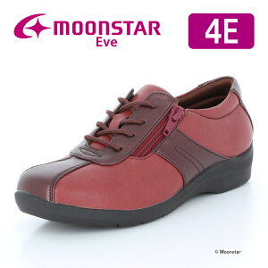 moonstar ムーンスター イブ レディース コンフォート シューズ EVE 195 レッドＣ 幅広 靴 4E ガラス防滑 ファスナー付 母の日 21.5-25cm