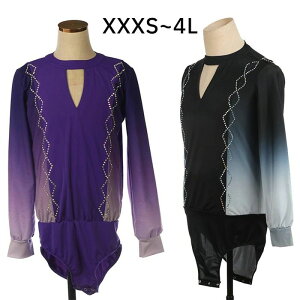 ストレッチ レオタード 長袖 アイススケート アイスダンス トップス 黒 ブラック パープル メンズ 男の子 子供 衣装