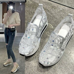 厚底 サマーシューズ きれいめ キラキラ スパンコール メッシュ ウェッジソール サンダル 厚底 レディース インヒールスニーカー