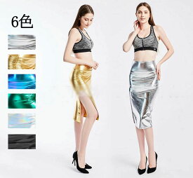 キャバ嬢 ステージ スキニー サイドスリット スカート フェイクレザー タイトスカート レディース レザースカート 膝丈スカート