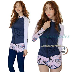 かわいい セパレート フィットネス水着 ラッシュガード 50代 40代 30代 20代 上下セット 5点セット 体型カバー レディース 水着