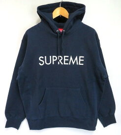 s24g-349x【中古】Supremeシュプリーム 22AW Capital Hooded Sweatshirt Navy/Medium パーカー【9800円以上で沖縄・離島も送料無料】