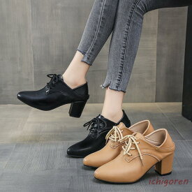 オックスフォードシューズ ポインテッドトゥ レディース チャンキーヒール レースアップ シューズ サボサンダル かかとが踏める パンプス シューズ