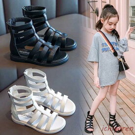 キッズサンダル 女の子 滑り止め 軽く オシャレ 歩きやすい 子供サンダル 子ども 靴 キッズ グラディエーターサンダル 2色