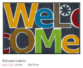 Welcome Letters 《A018A》50×75cm1枚クリーンテックス wash＋dry丸洗い 吸水マット エントランス ウェルカムマット 裏面ゴム 滑り止め 防炎 屋内 屋外 薄型 KLEEN-TEX ウォッシュアンドドライ 玄関マット