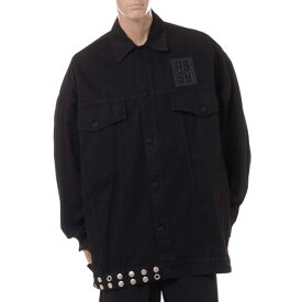 ラフシモンズ (RAF SIMONS) Big fit jacket with leather fringes and studs コットン ブラック231725100320099 2023SS メンズ春夏新作 送料無料 正規取扱