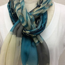 日本製シルク100%横浜スカーフ　職人技が光る逸品　横浜でプリントされたストール 対象アニマル柄　ブルー