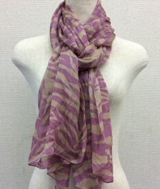 日本製シルク100%スカーフ職人技が光る逸品　横浜でプリントされたレディーススカーフ　ゼブラ柄　ピンク