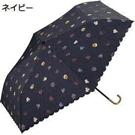 【10%OFFクーポン】日傘 T/C遮光パンジー ミニ ネイビー 折りたたみ傘 50cm レディース 晴雨兼用 遮光率 UVカット率 99％以上 花柄 ナチュラル フチ 通学 可愛い スカラップ 通勤 おしゃれ なみなみカット 女性