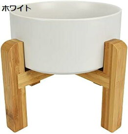 【20%OFFクーポン〜】フードボウル 陶器製 850ml スタンド付属 高さ出し 食べやすい 犬＆猫両用 取り外し可能 洗える 20cm×15cm×20cm ホワイト
