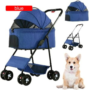 【20%OFFクーポン〜】ペットカート ペットベビーカー、小型中型犬猫用犬用ベビーカー、取り外し可能なキャリア付き、アルミ合金フレーム軽量折りたたみ式4輪ジッパーレス猫用ベビーカー