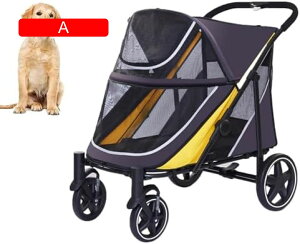【20%OFFクーポン〜】ペットカート 中型犬用 犬用ベビーカー 簡単に折りたためるデュアルエントリードッグワゴン - ワンフットブレーキ - 大型通気性メッシュとサンルーフ - 80ポンドまでの