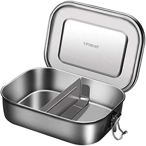 【20%OFFクーポン】(アップトラスト) 漏れ防止 ステンレススチール ランチフードコンテナ 大型弁当箱 金属製ランチボックス 子供/大人用 ロック可能なクリップ 調節可能な仕切り付き 食器洗