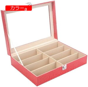 【20%OFFクーポン〜】アイウェアオーガナイザー ディスプレイトレイ サングラス 収納ケース ボックス 赤色 PUレザー ワニ柄 眼鏡ディスプレイケース 透明な窓ガラス収納ケース