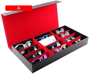 【20%OFFクーポン〜】メガネ収納ボックス 12グリッドサングラスディスプレイケース眼鏡眼鏡ストレージディスプレイボックス、折りたたみ式の蓋付き、眼鏡やジュエリー用 多機能ストレージ