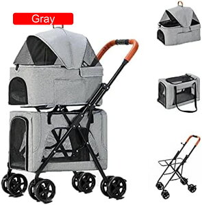 【20%OFFクーポン〜】ペットカート 犬用 ベビーカーダブル 大型犬中型犬用4輪ワンクリックストレージ取り外し可能な布カバー二層ペットの取り外し可能な取り外し可能なカート屋外旅行に適