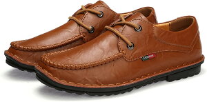 【20%OFFクーポン】レースアップ メンズ ローファー 革 革靴 カジュアルシューズ ドライビングシューズ フラット 通気 軽量 滑り止め 紳士靴 ファッション おしゃれ 仕事用 柔らか おじ靴 デ