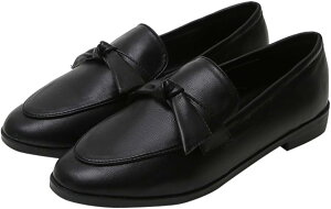 【20%OFFクーポン】レディース マニッシュシューズ パンプス ローファー 痛くない 疲れない ローヒール ぺたんこ ペタンコ フラットシューズ ラウンドトゥ スリッポン リボン 黒 白 バイカラ
